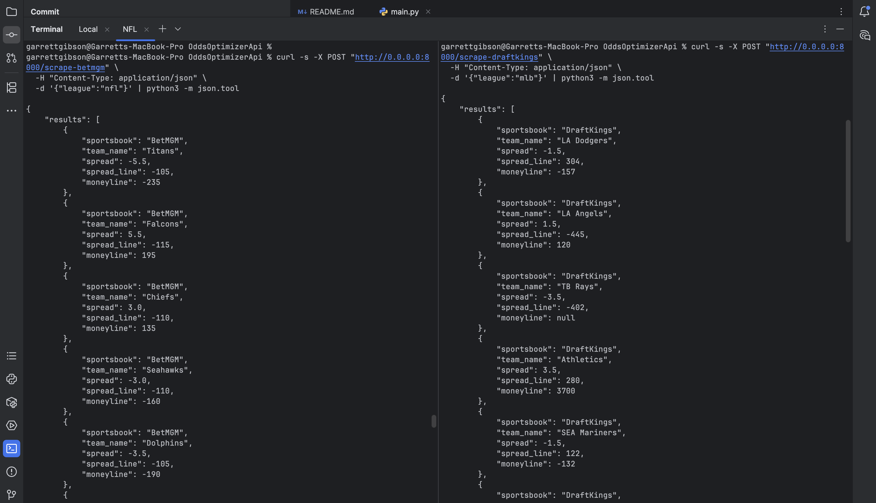 Betting Lines JSON